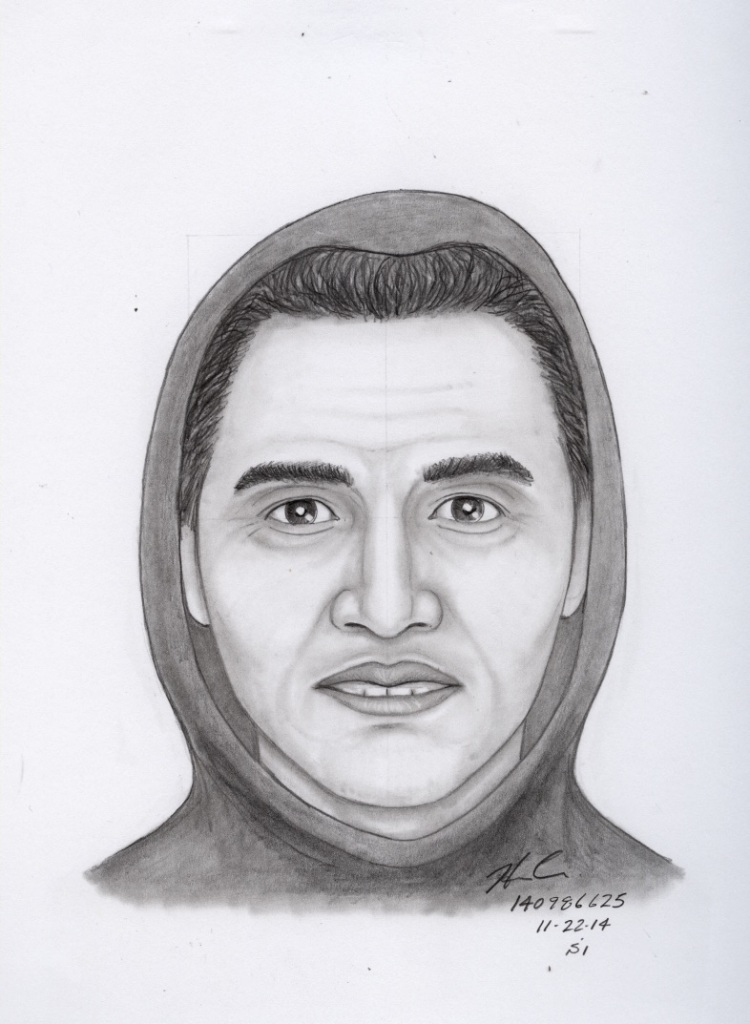 Sketch of the suspect that authorities are looking for. 