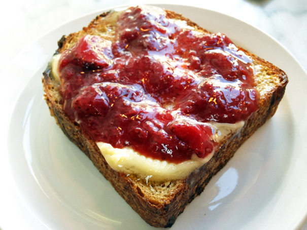 Artisanal toast with butter, strawberry jam, sea salt featured at The Mill. Photo by: Adam Roberts