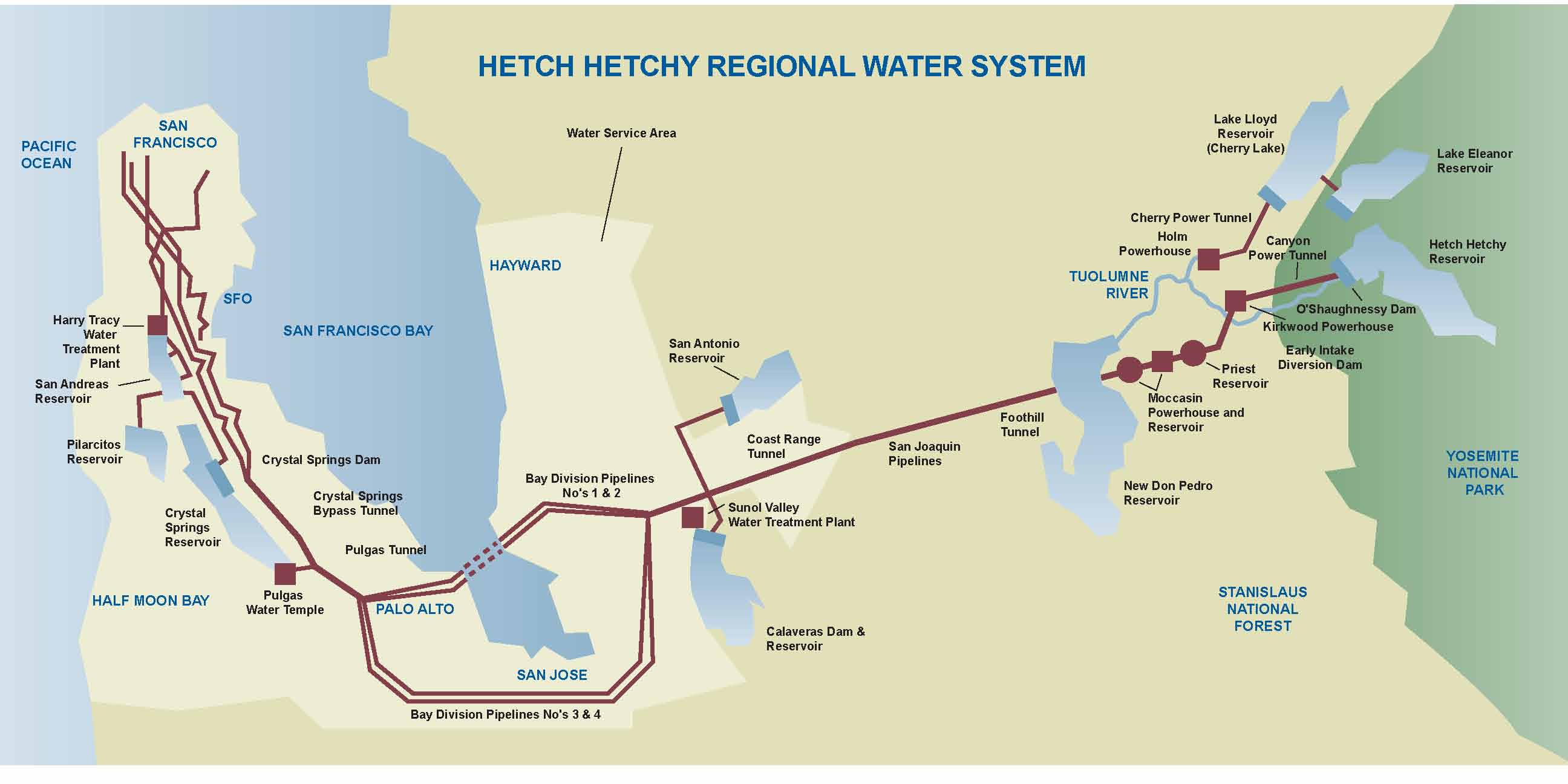 Hetch Hetchy Aqueduct Map Hetch Hetchy System Map. Photo Courtesy Stanford - San Francisco News