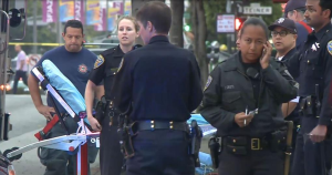 Paramedics and SFPD on scene at Lombard and Pierce Streets following the death of a suspect of a hit and run. 