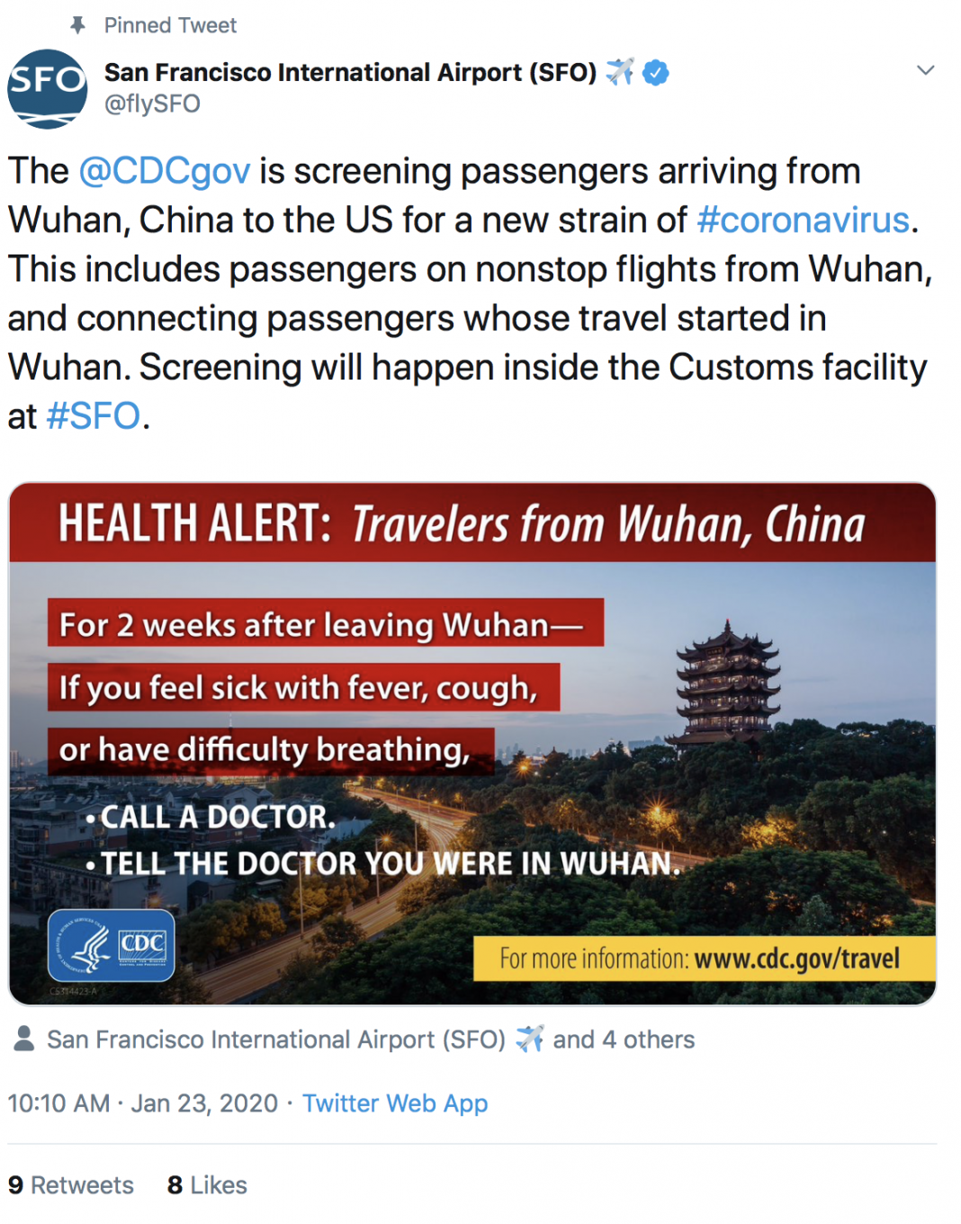 San Francisco International Airport posts health warnings regarding the Novel Coronavirus.