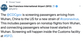 SFO Posts Warning Flyers Regarding Novel Coronavirus San Francisco International Airport posts health warnings regarding the Novel Coronavirus.