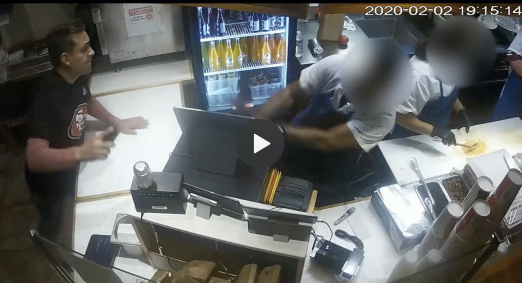 SF 49ers fan chucks burrito at cashier.