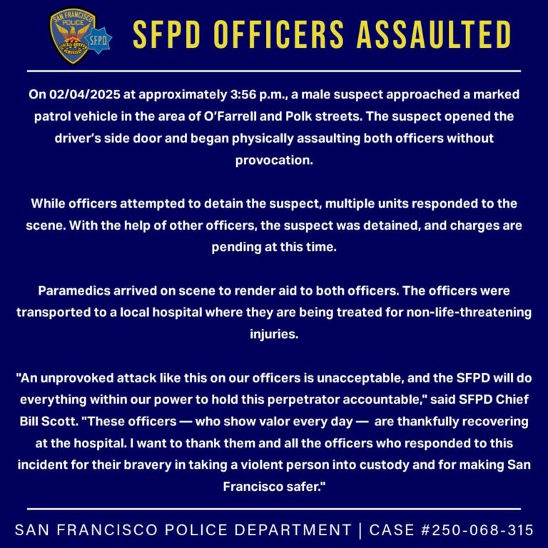 Officers With SFPD Assaulted On O’Farrell And Polk Streets