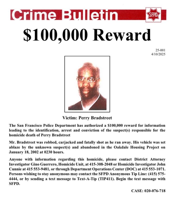 SFPD Offers Reward For 2002 Homicide Of Perry Bradstreet