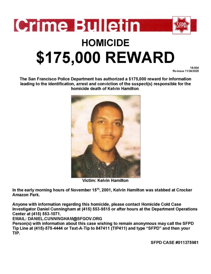 SFPD Offering Reward For Information On The Murder Of Kelvin Hamilton